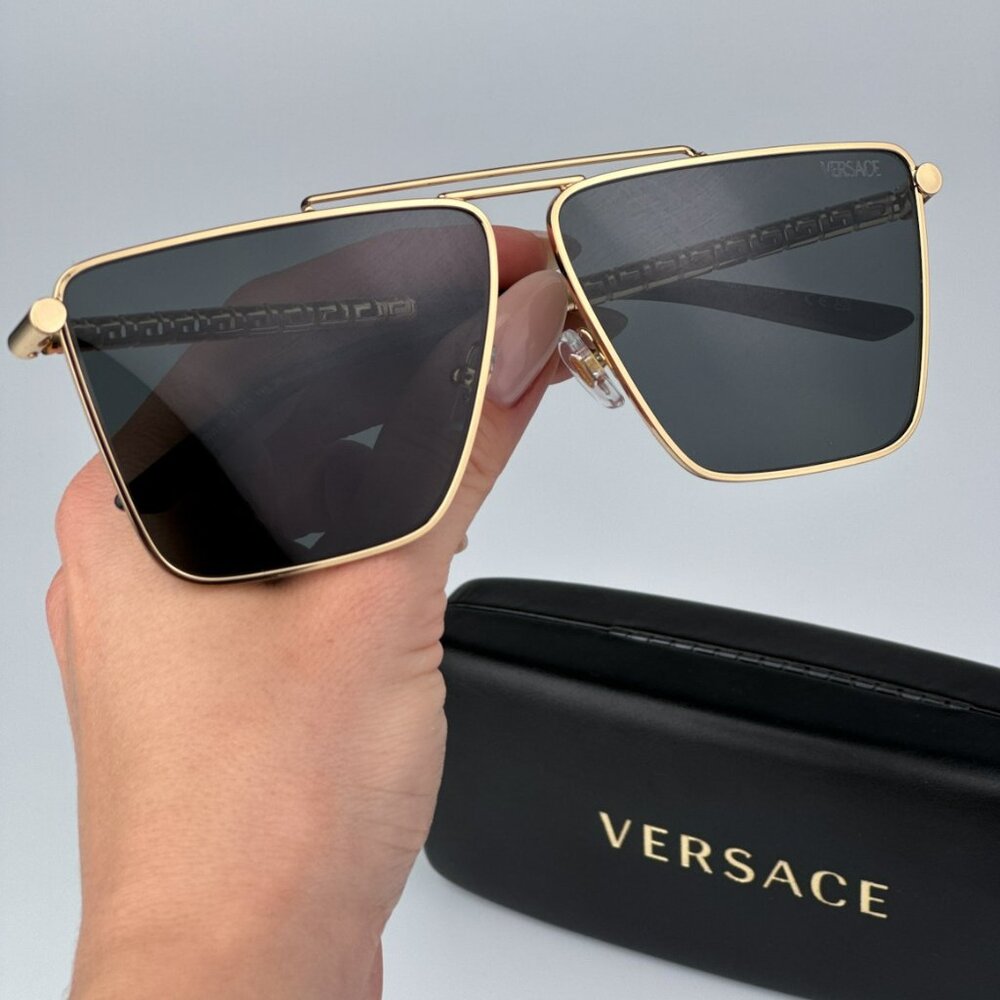 Versace VE2266 100287 BRAND NEW Sunglasses Gold Dark Grey Pilot Unisex